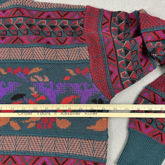 Vintage Meister‎ Sweater Mens Large Multicolor Geometric Knit Crewneck Birds 90s - Picture 6 of 7